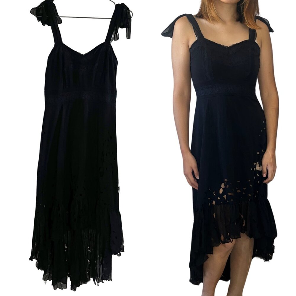 Tripp NYC Black Trashed Distressed Lace Goth Sleeveless Midi Dress